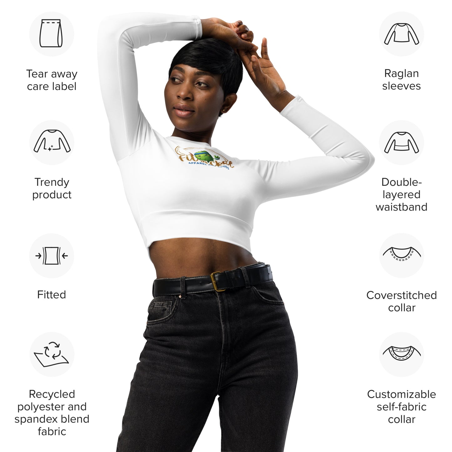 Long-sleeve fitted crop top