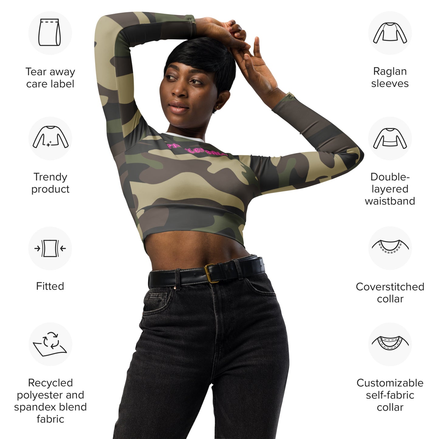 Long-sleeve fitted crop top